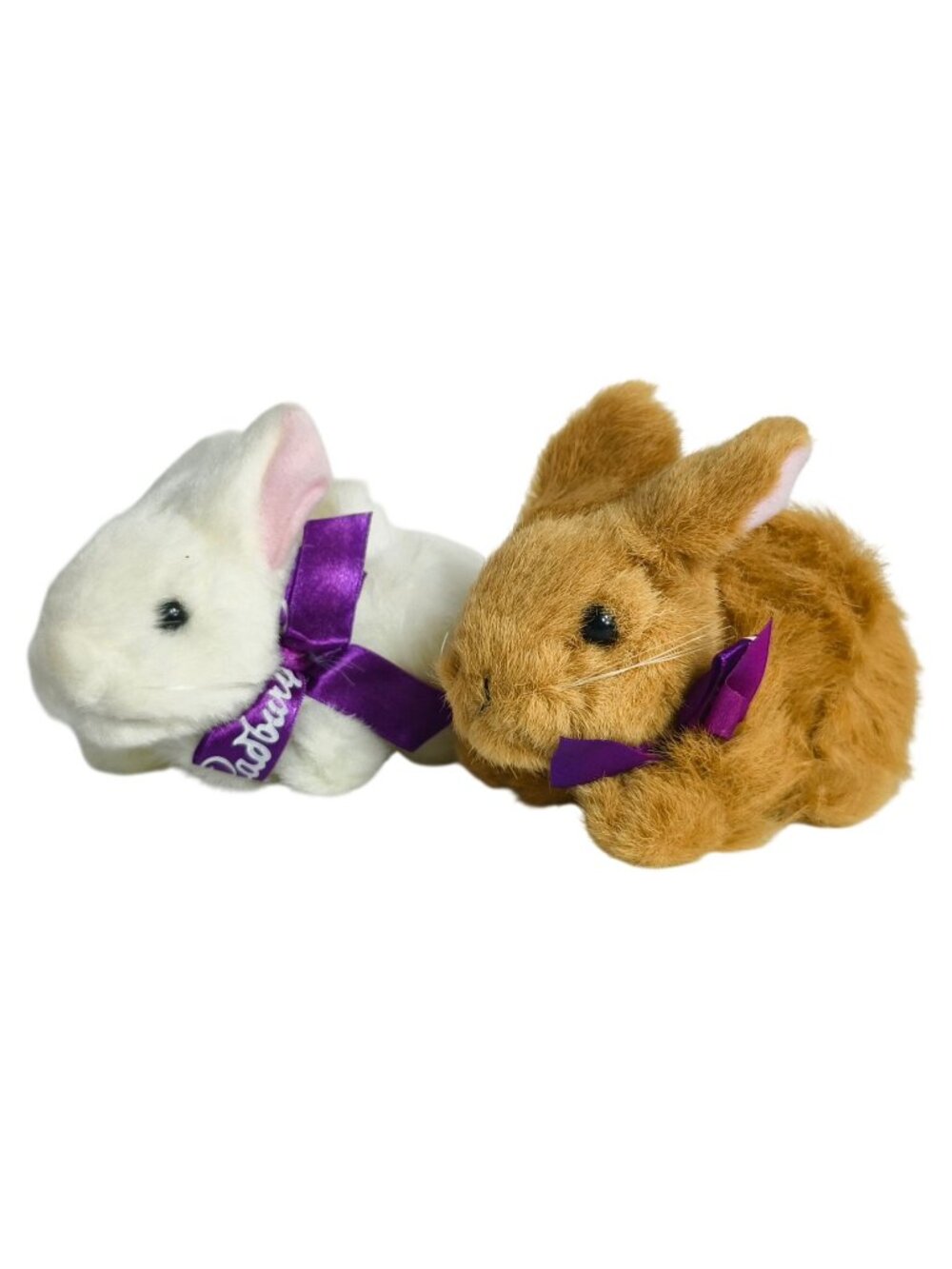 1987 Hershey Cadbury Plush Bunny Pair Purple Ribbon White Brown Collectible Vtg